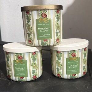 Bath & Body Works Mahogany Balsam Candle - Green and Gold, brand new, set of 3